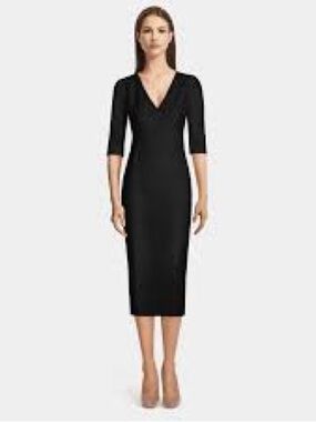 Zara Black V-Neck Midi Dress Size S